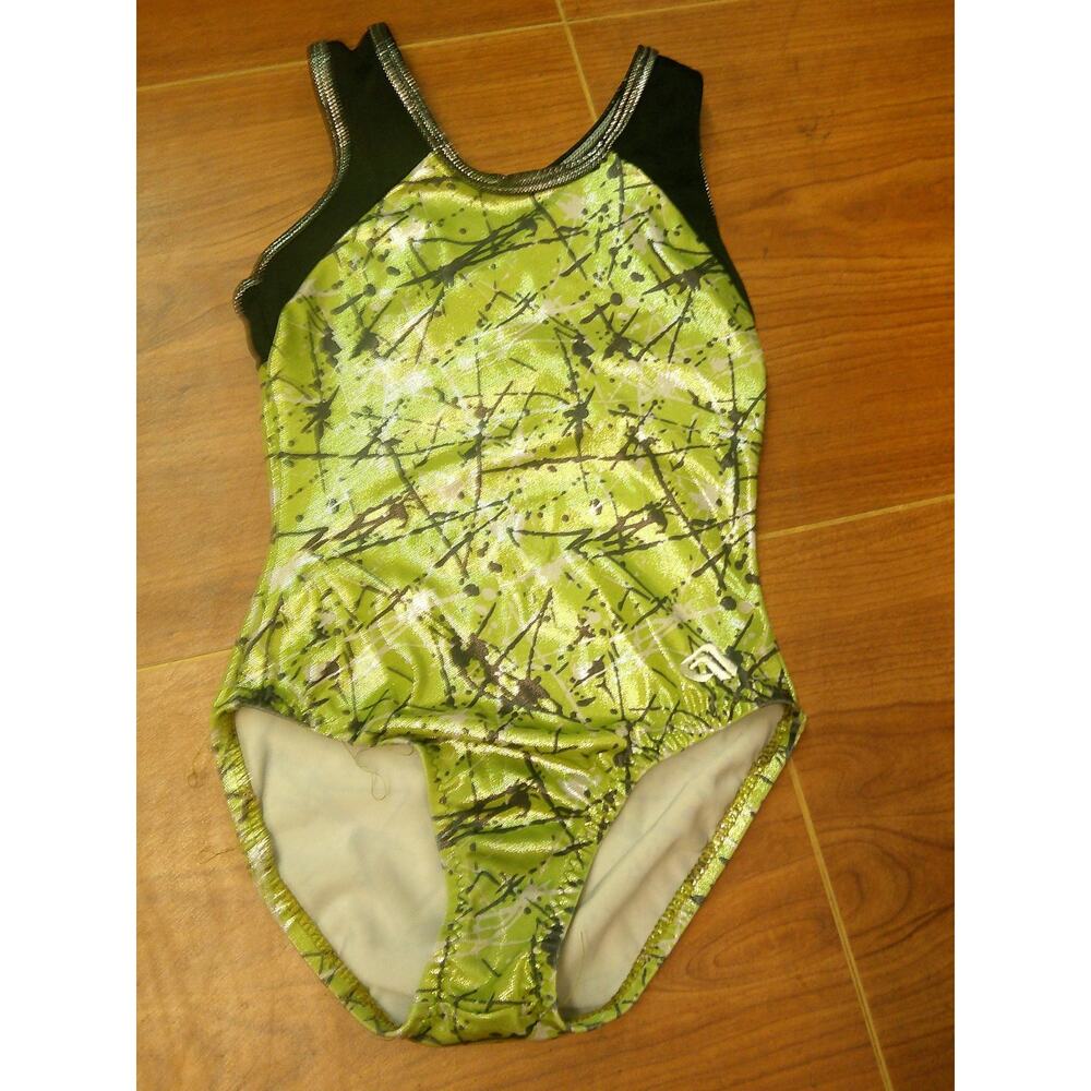 Dance Gymnastics Leotard by Alpha Factor Green Silver Medium Child